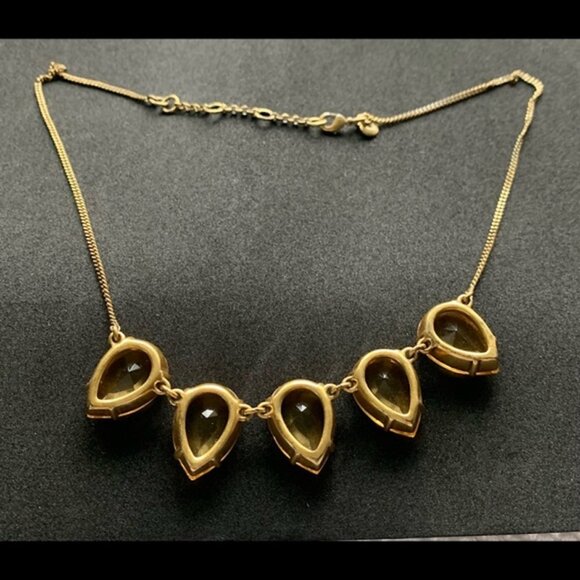 J Crew - Signed Costume Jewelry - Teardrop Topaz Statement Necklace, 5 Stones - Picture 6 of 7